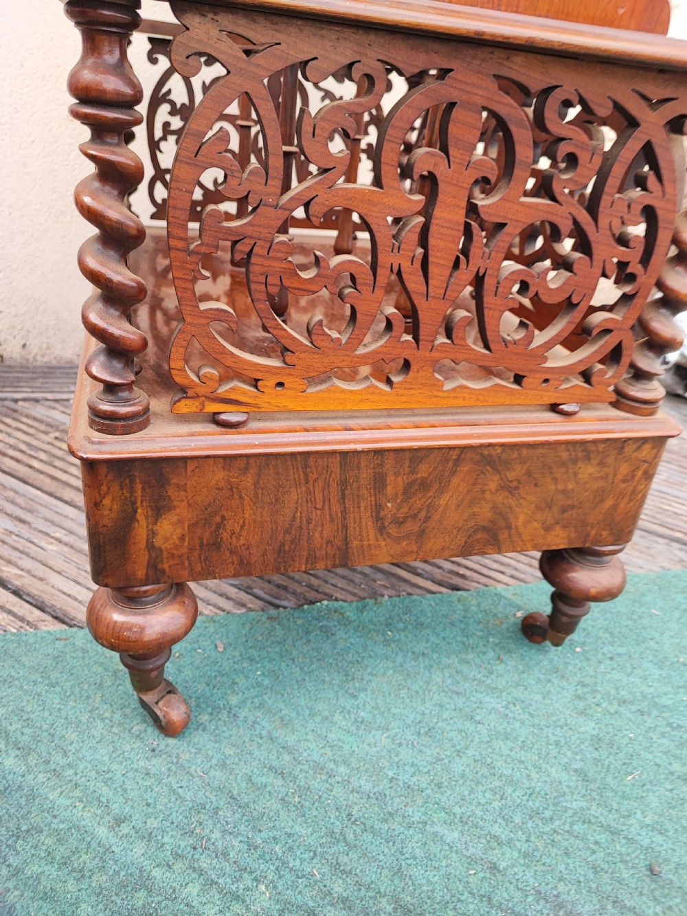 Superb Victorian burr walnut Canterbury whatnot , stamped by T Wilson of London. View VII