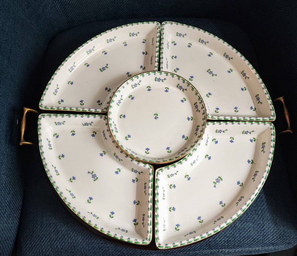 Fine antique porcelain serving tray with dishes for hors d'oeuvres. View III