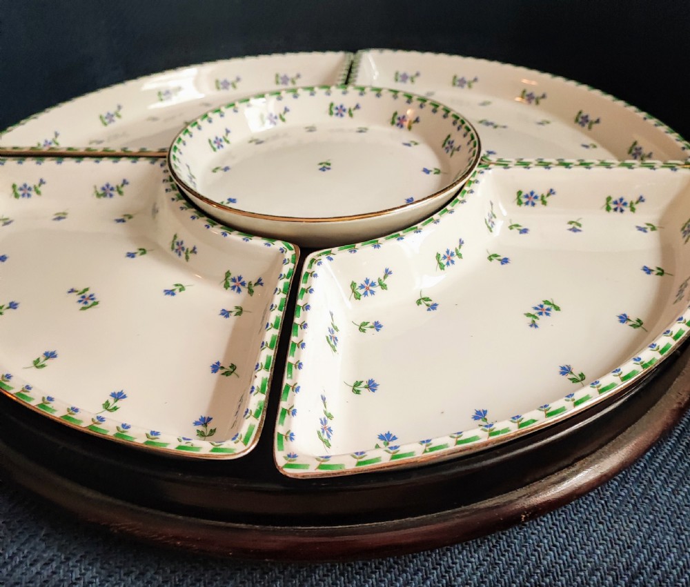 Fine antique porcelain serving tray with dishes for hors d'oeuvres. View IV