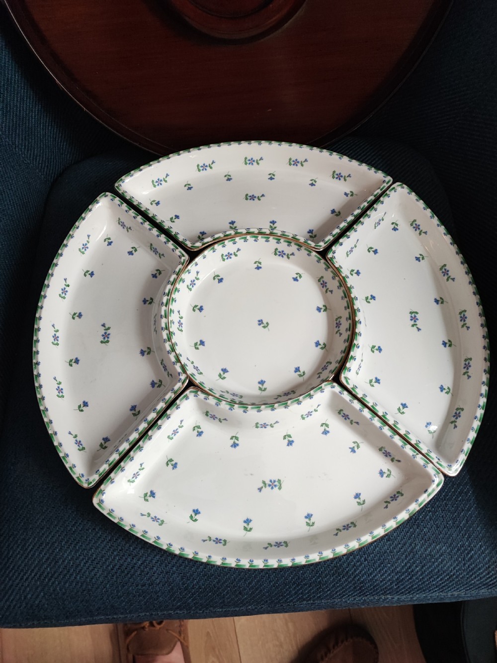 Fine antique porcelain serving tray with dishes for hors d'oeuvres. View IX