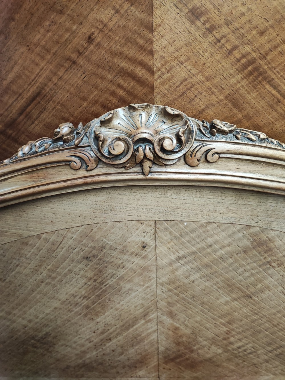 Antique French walnut Rocco double bed frame. View III