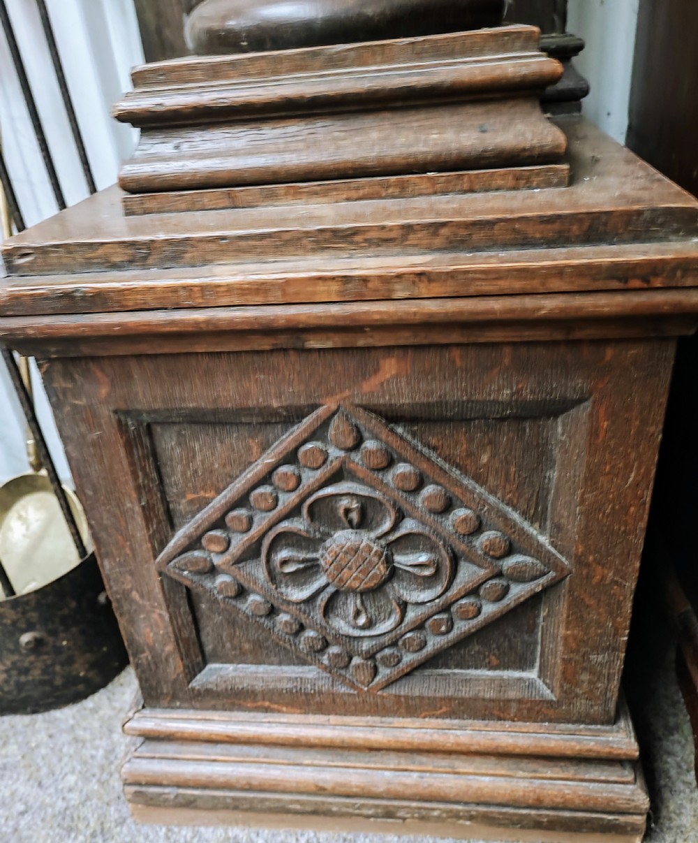 Impressive antique carved oak fire surround. View III