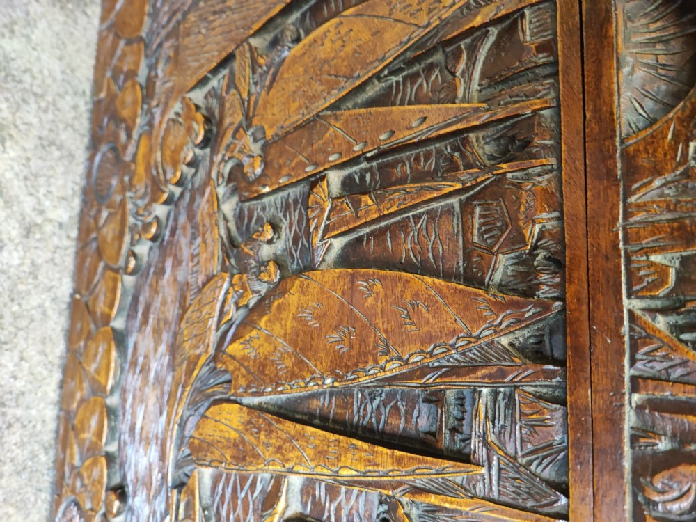 Antique Chinese carved camphor wood trunk. View IV
