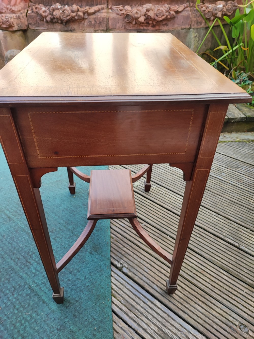 Compact inlaid Edwardian inlaid metamorphic writing table. View II