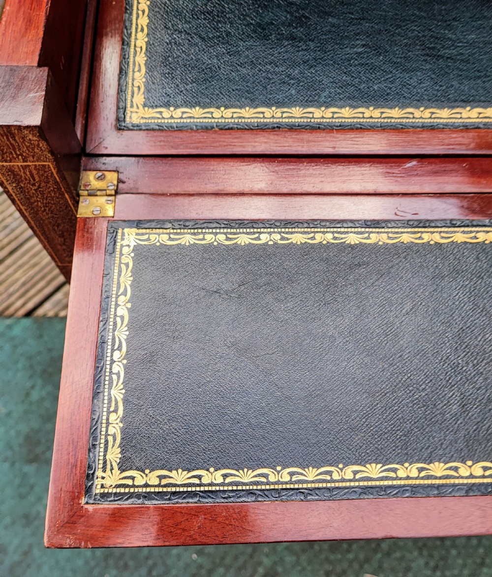 Compact inlaid Edwardian inlaid metamorphic writing table. View IV