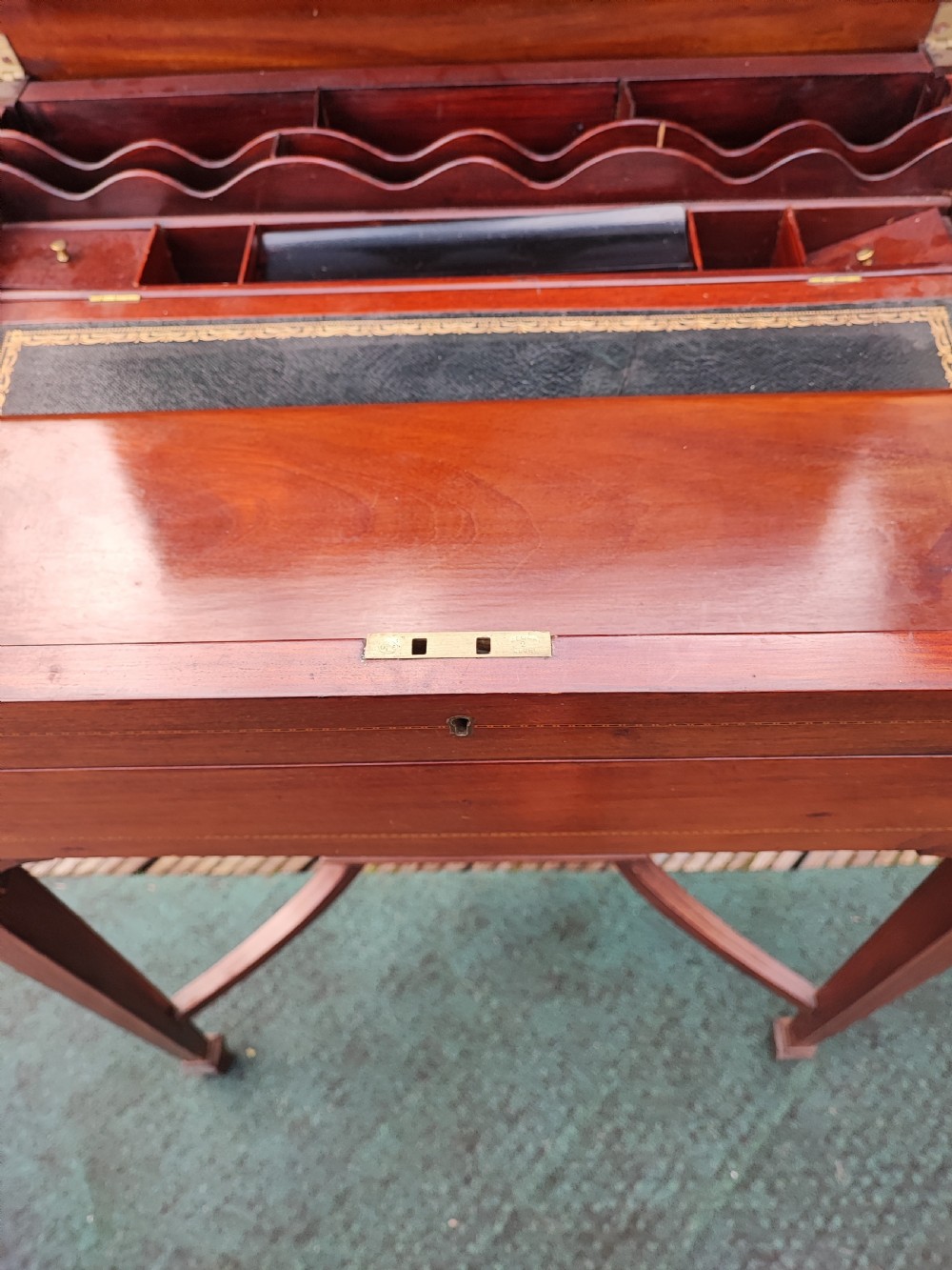 Compact inlaid Edwardian inlaid metamorphic writing table. View VIII
