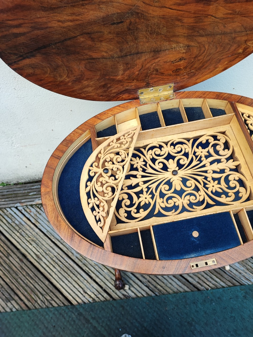 a stunning  victorian burr walnut work or sewing  table View V