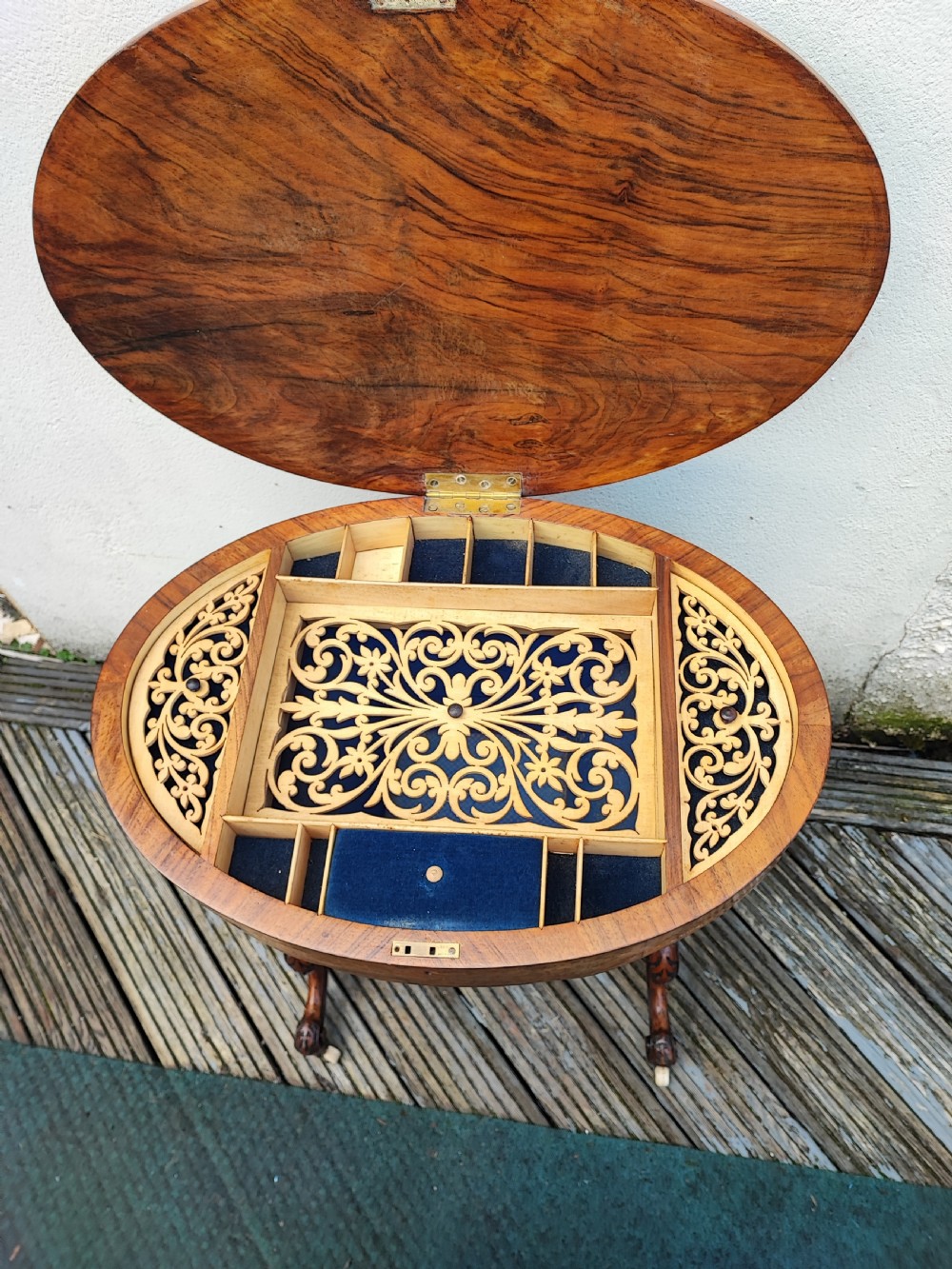 a stunning  victorian burr walnut work or sewing  table View XV