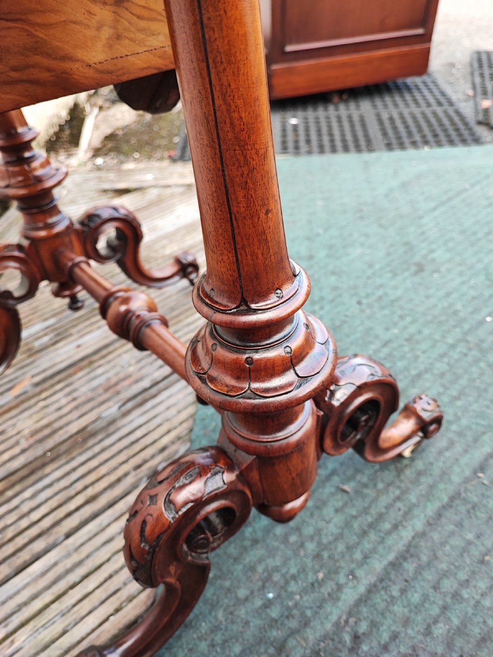 a stunning  victorian burr walnut work or sewing  table View XVII