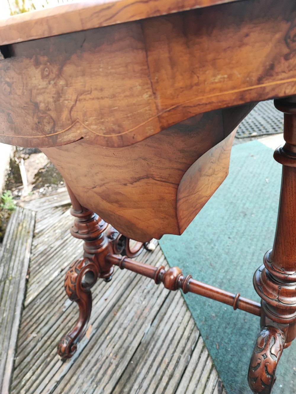 a stunning  victorian burr walnut work or sewing  table View XVIII
