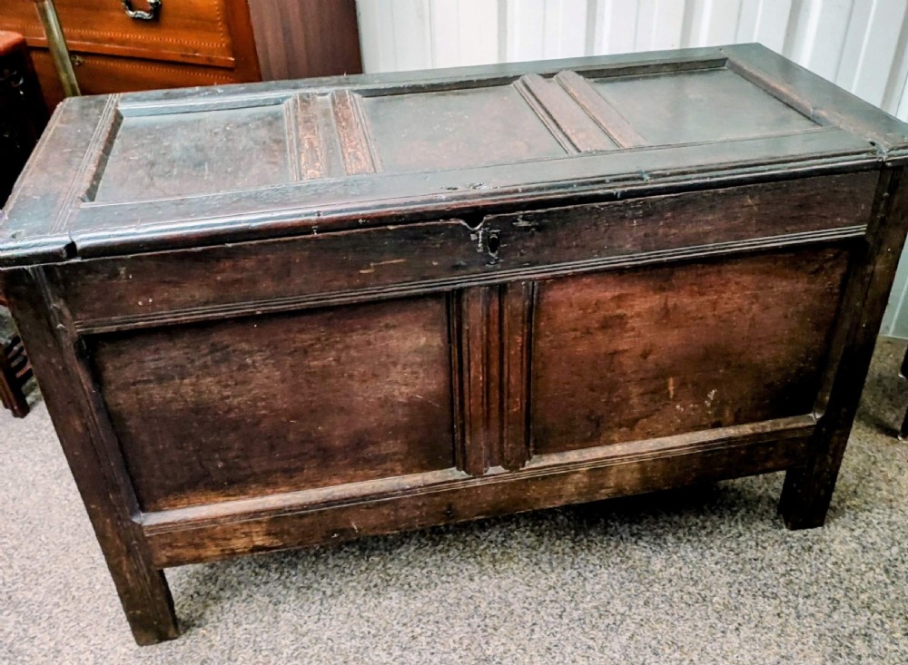 antique panelled oak coffer 