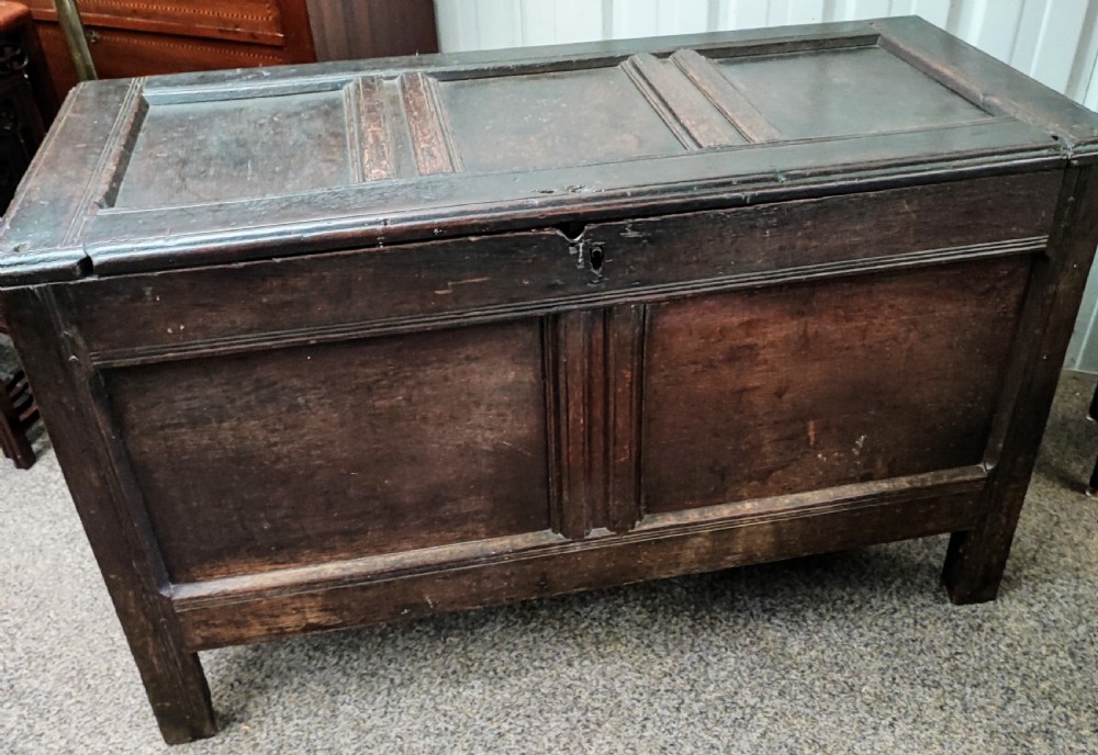 antique panelled oak coffer  View V