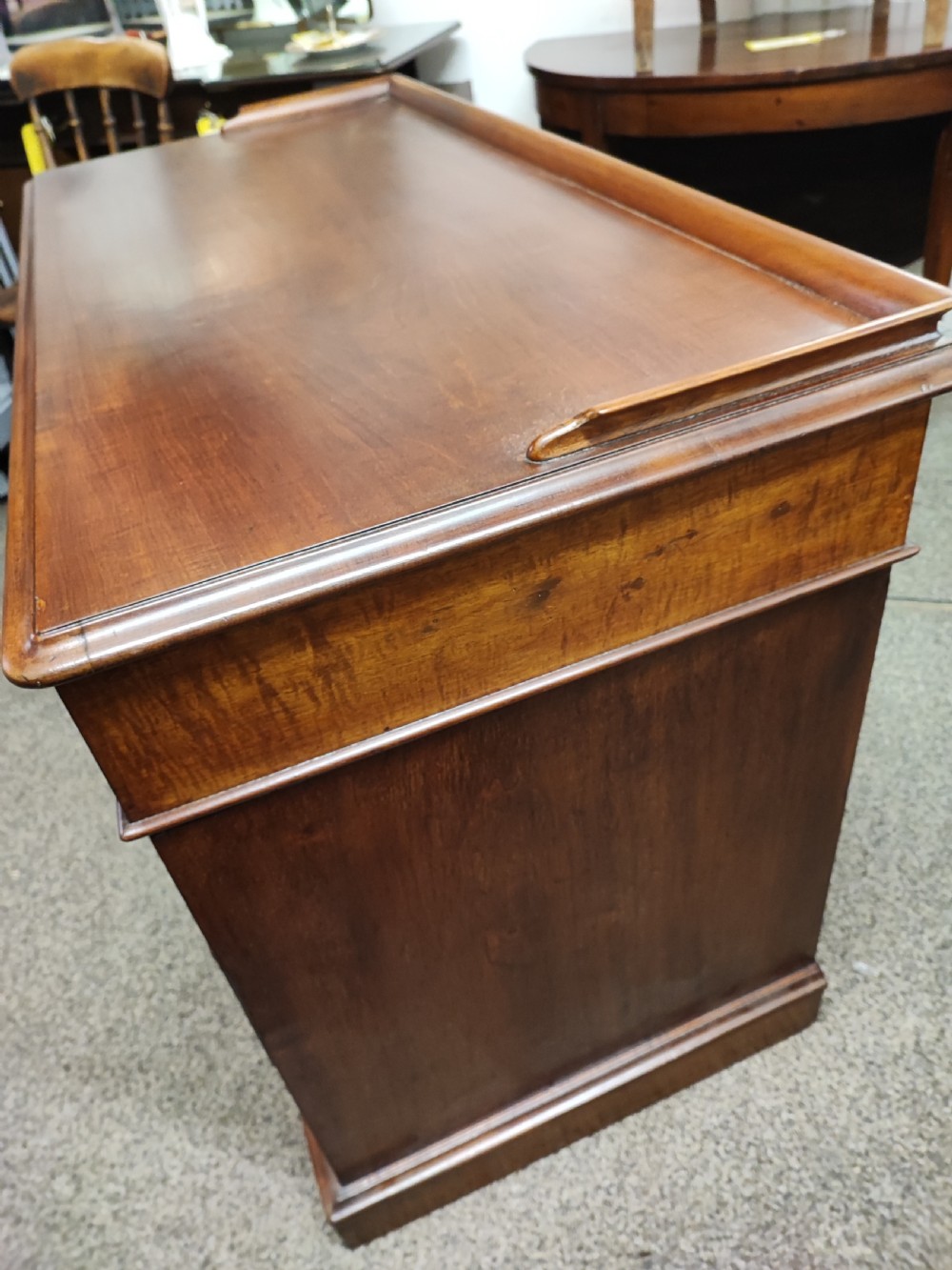 Quality Victorian mahogany pedestal desk. View X