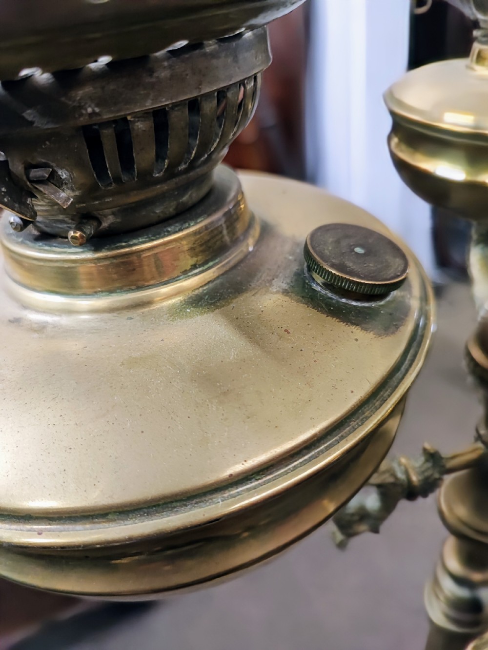 superb Antique brass standard oil lamp. View IV