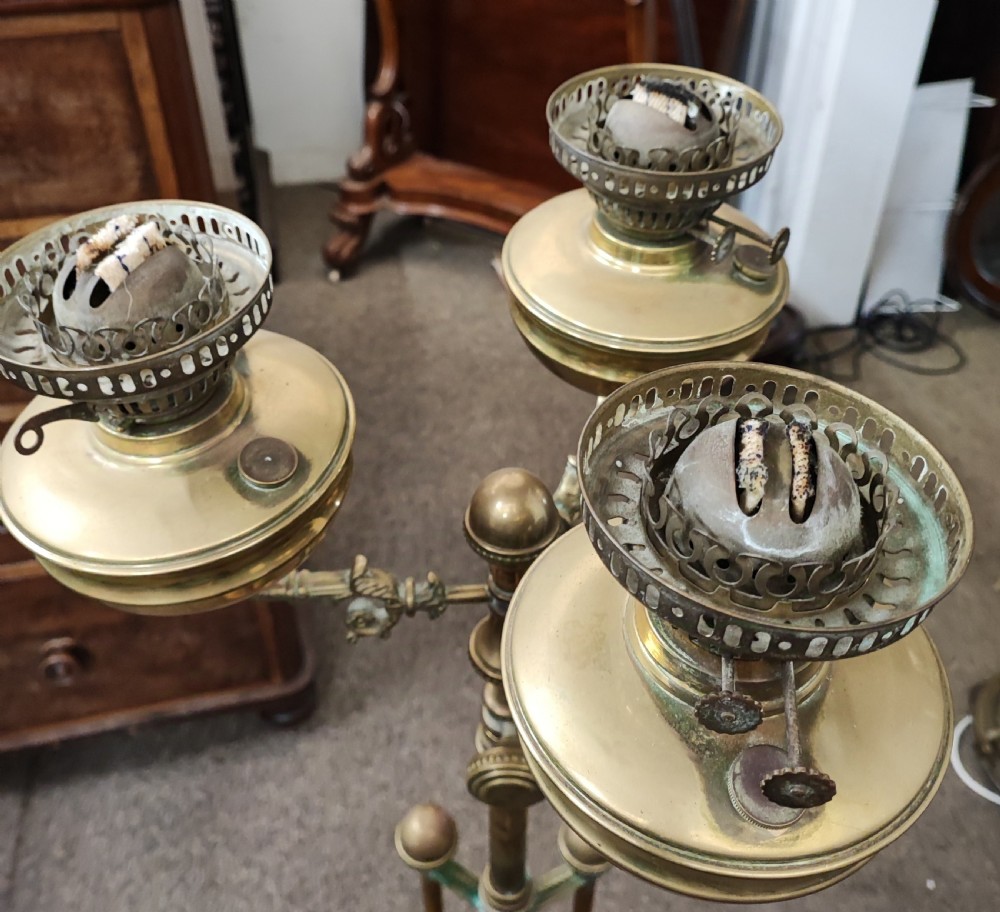 superb Antique brass standard oil lamp. View V