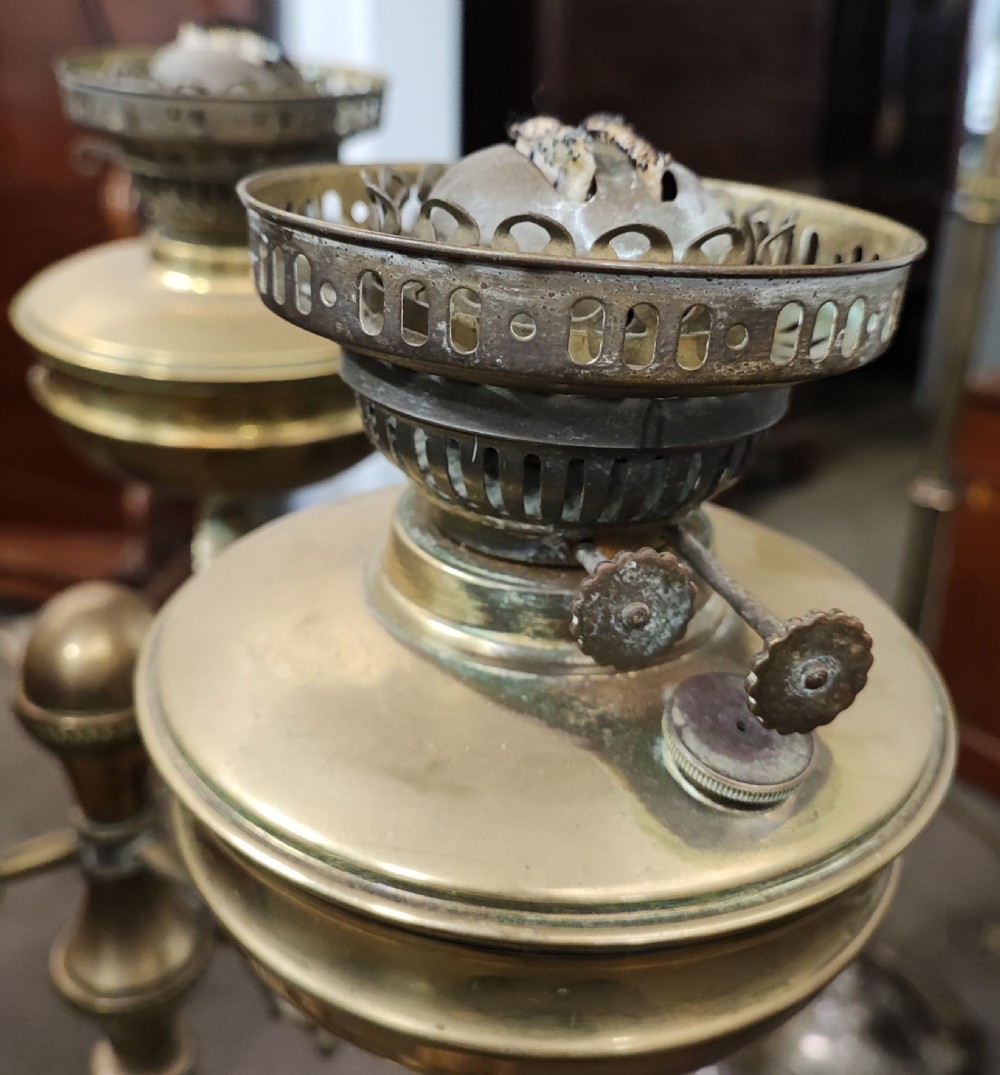 superb Antique brass standard oil lamp. View XIX