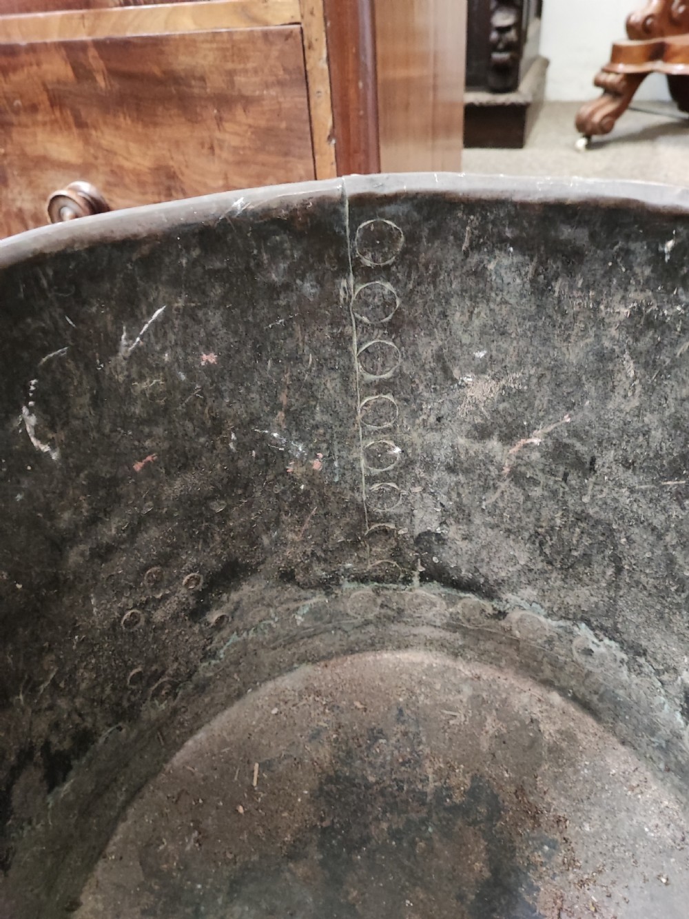 Large antique  copper rivetted  log or coal bucket  View II