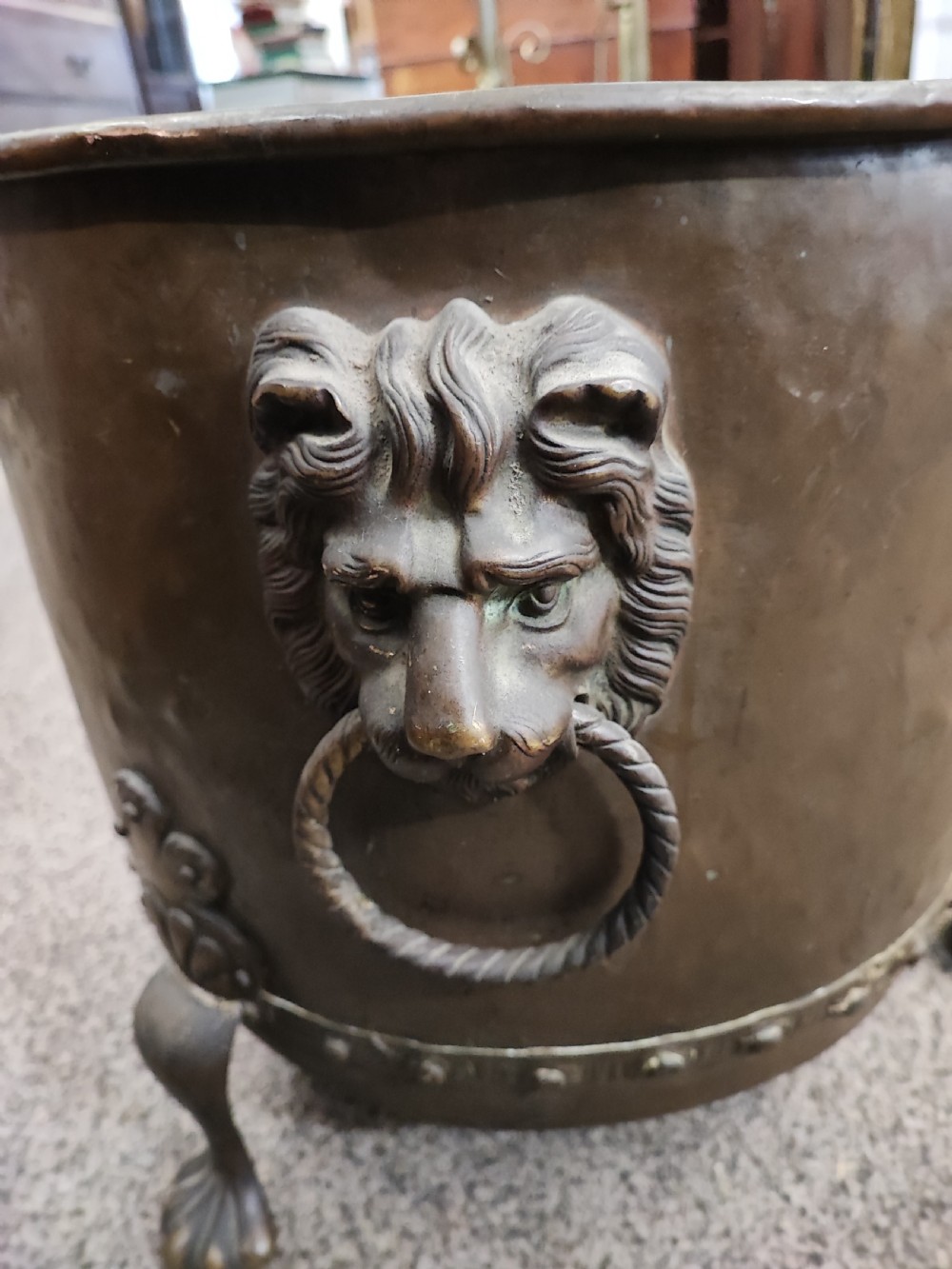 Large antique  copper rivetted  log or coal bucket  View VI
