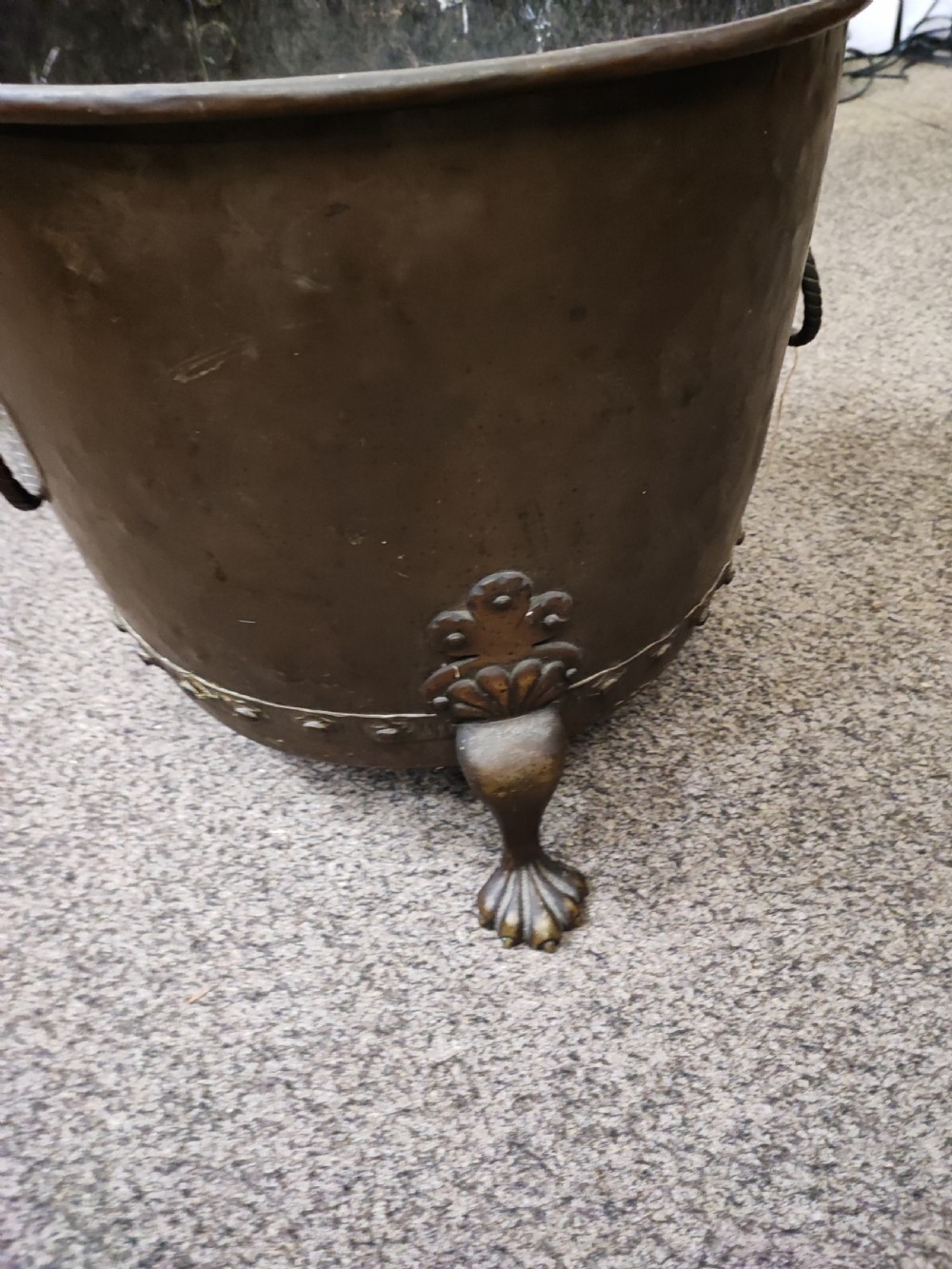Large antique  copper rivetted  log or coal bucket  View VII