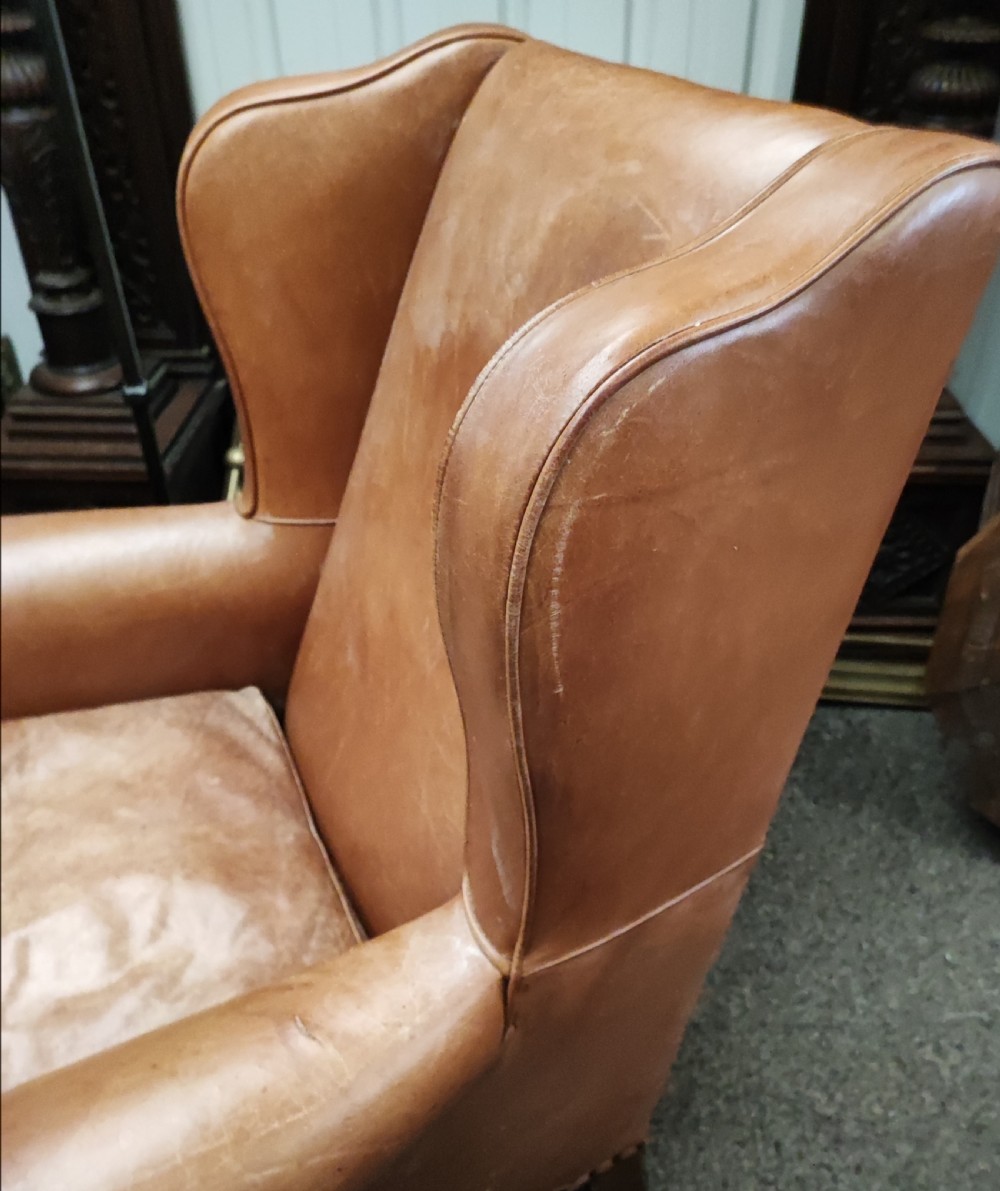 Leather and mahogany wing chair View II