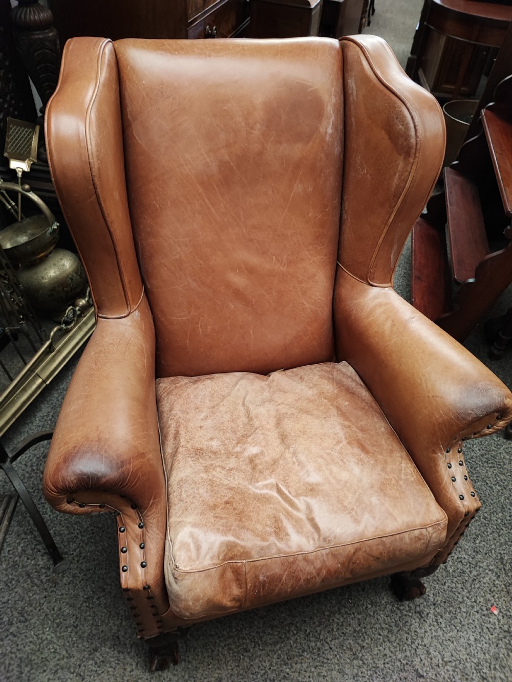 Leather and mahogany wing chair View III