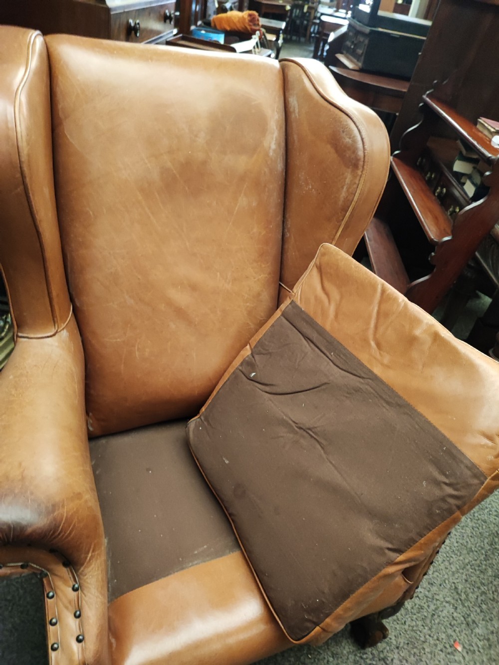 Leather and mahogany wing chair View IV
