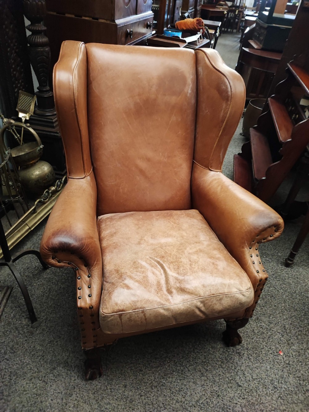 Leather and mahogany wing chair View V
