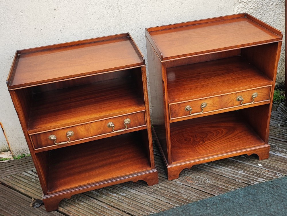 Pair of mahogany George III style open bookcases or bedside tables.