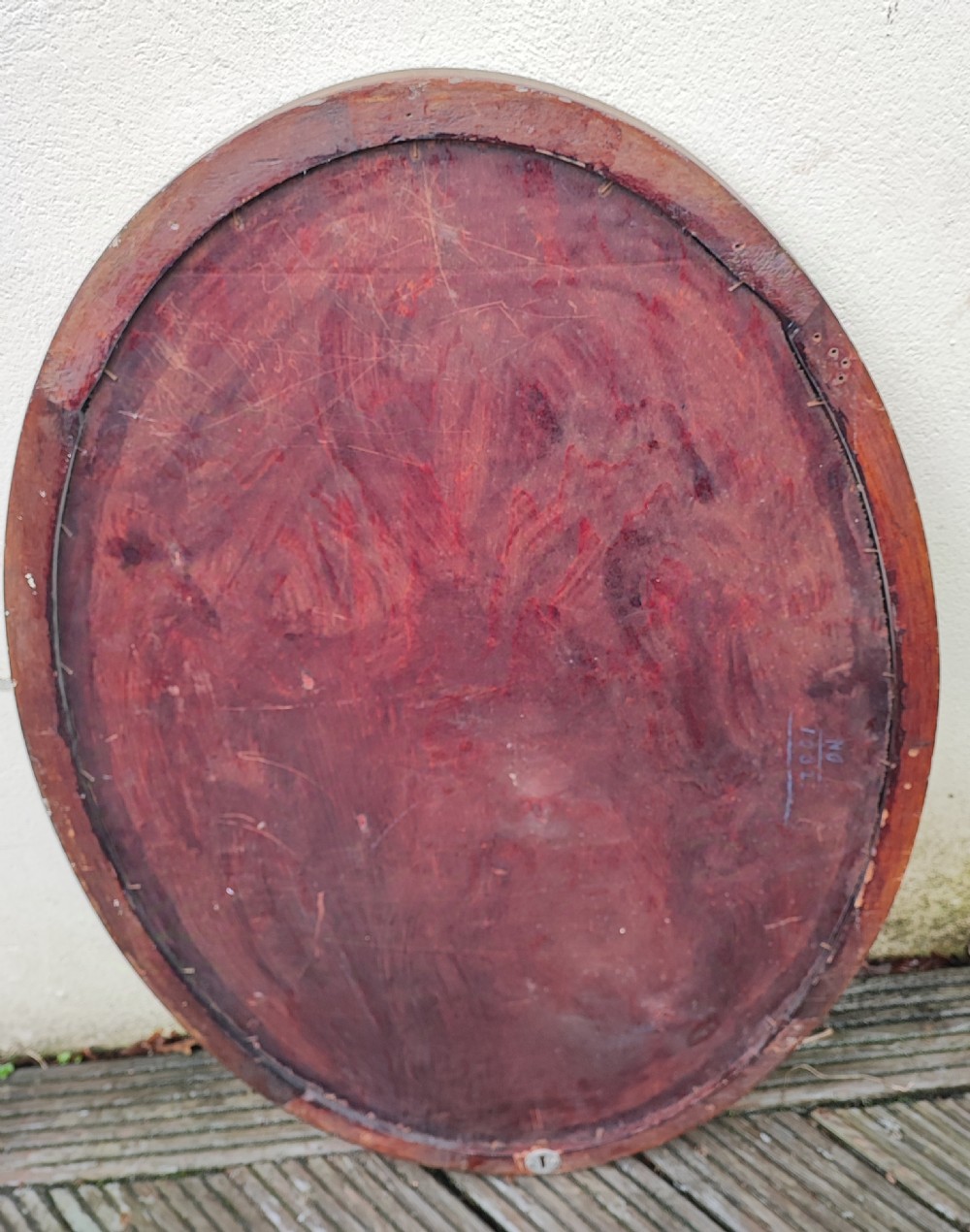 Large antique oval mahogany beveled mirror  View IV
