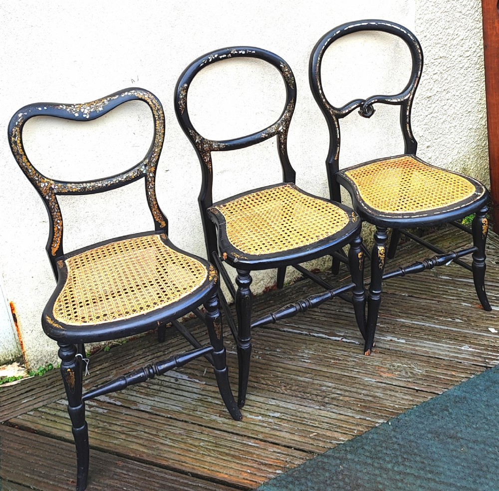 3 x Victorian Papier mache and mother of pearl bedroom chairs.