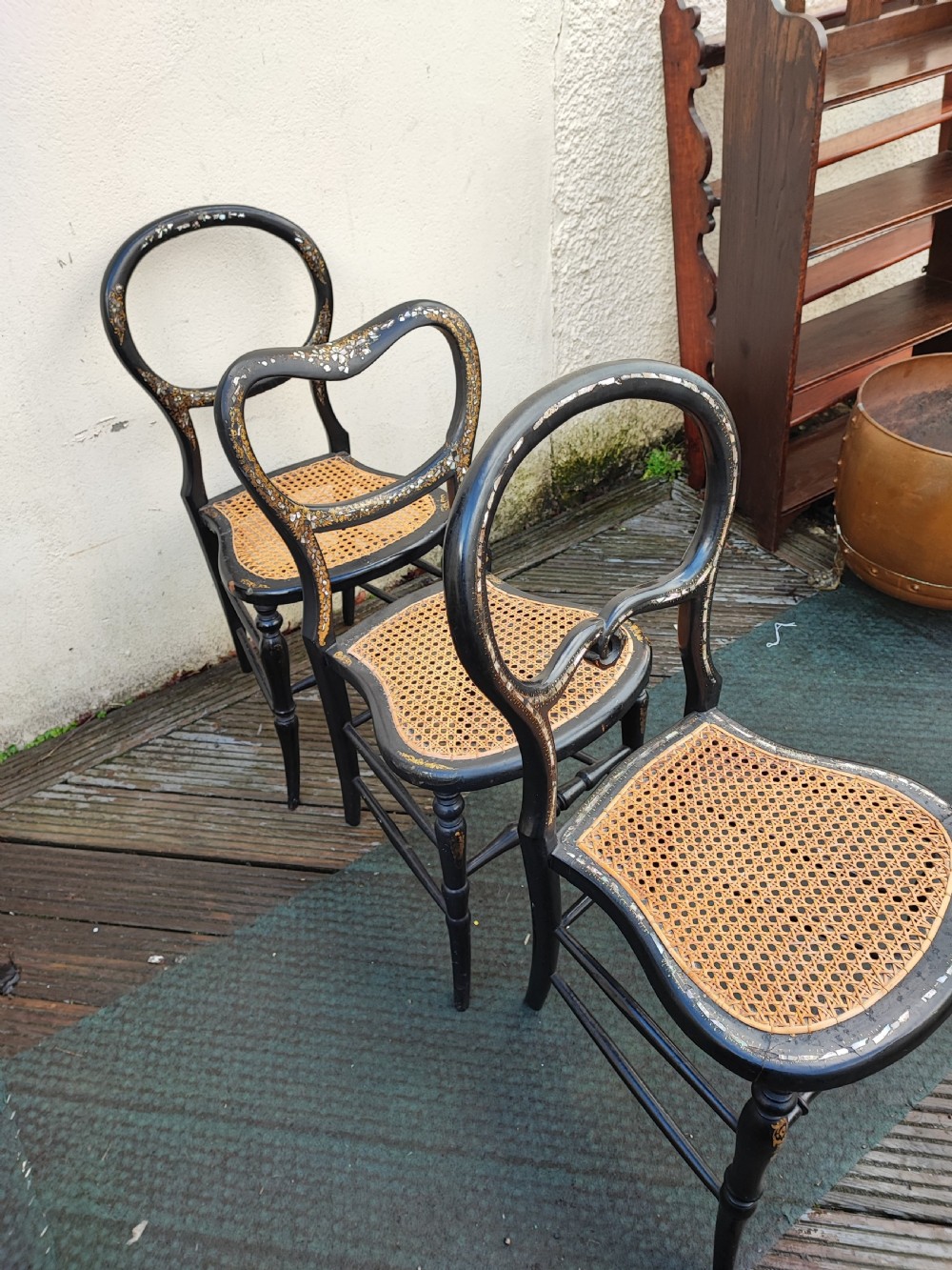 3 x Victorian Papier mache and mother of pearl bedroom chairs. View III