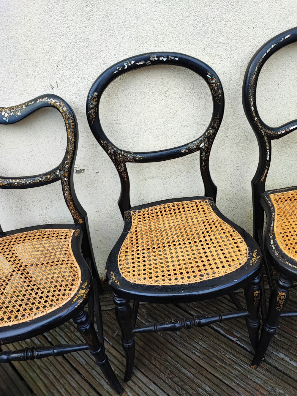 3 x Victorian Papier mache and mother of pearl bedroom chairs. View V