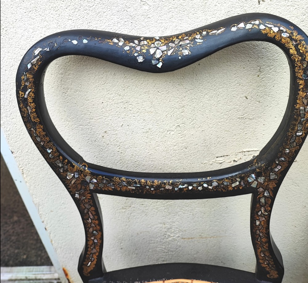 3 x Victorian Papier mache and mother of pearl bedroom chairs. View VI