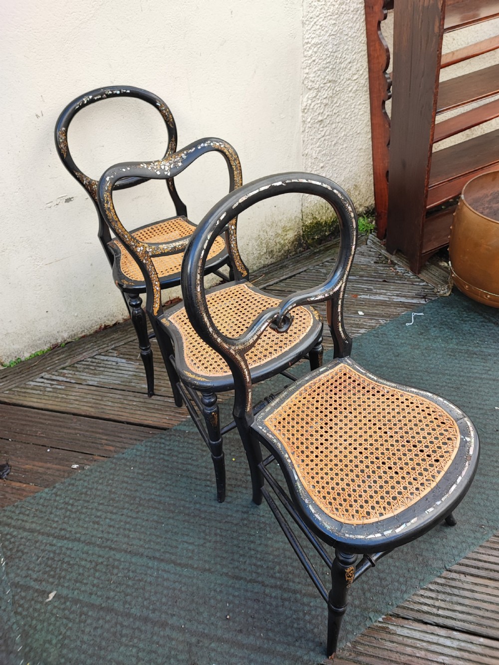 3 x Victorian Papier mache and mother of pearl bedroom chairs. View XI