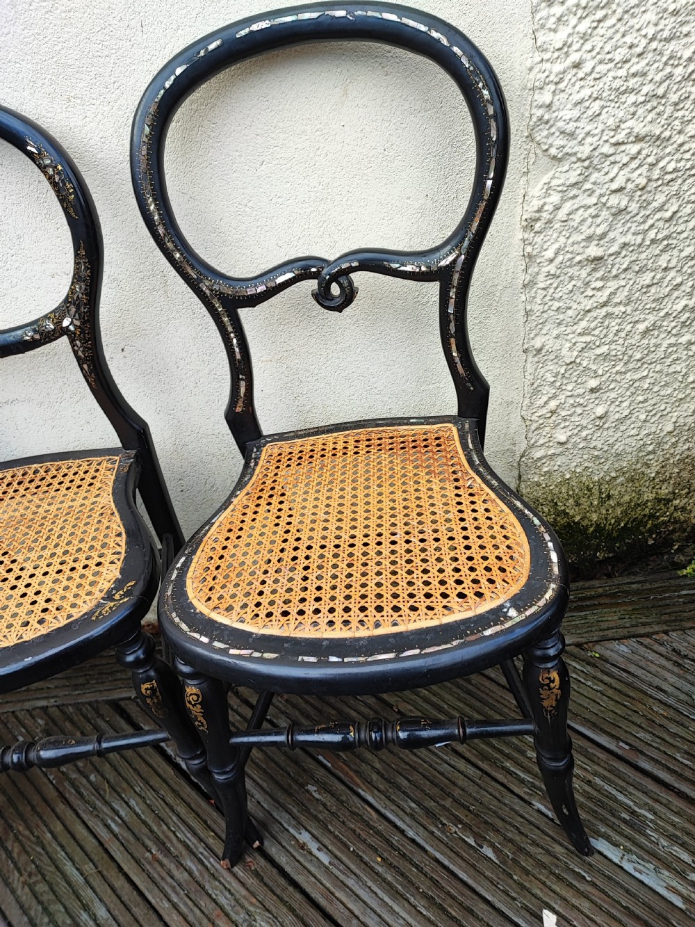 3 x Victorian Papier mache and mother of pearl bedroom chairs. View XII