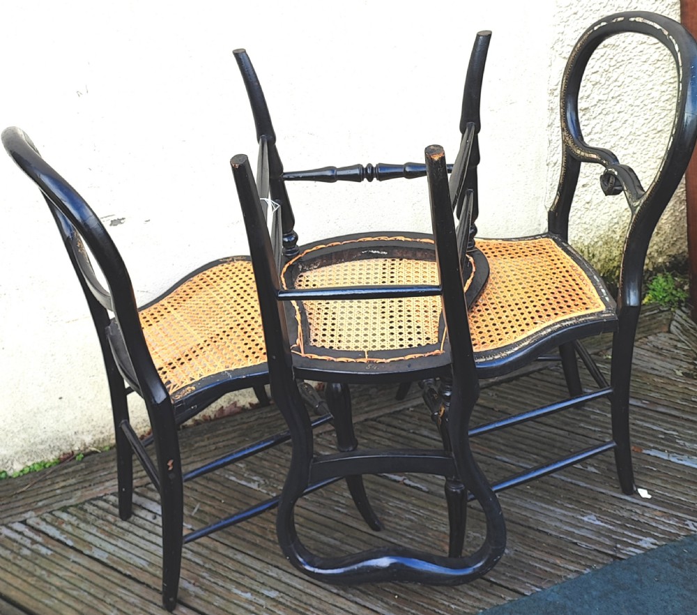 3 x Victorian Papier mache and mother of pearl bedroom chairs. View XIV