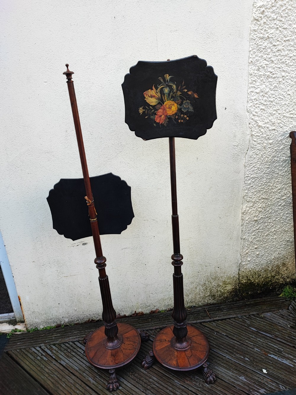 A fine pair of Regency rosewood pole screens. View III