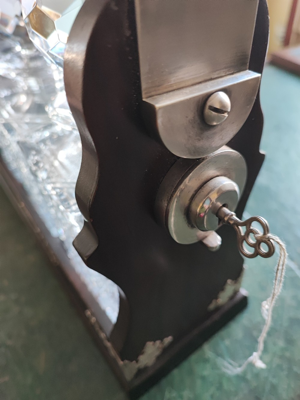 An antique mahogany and cut glass tantalus. View V