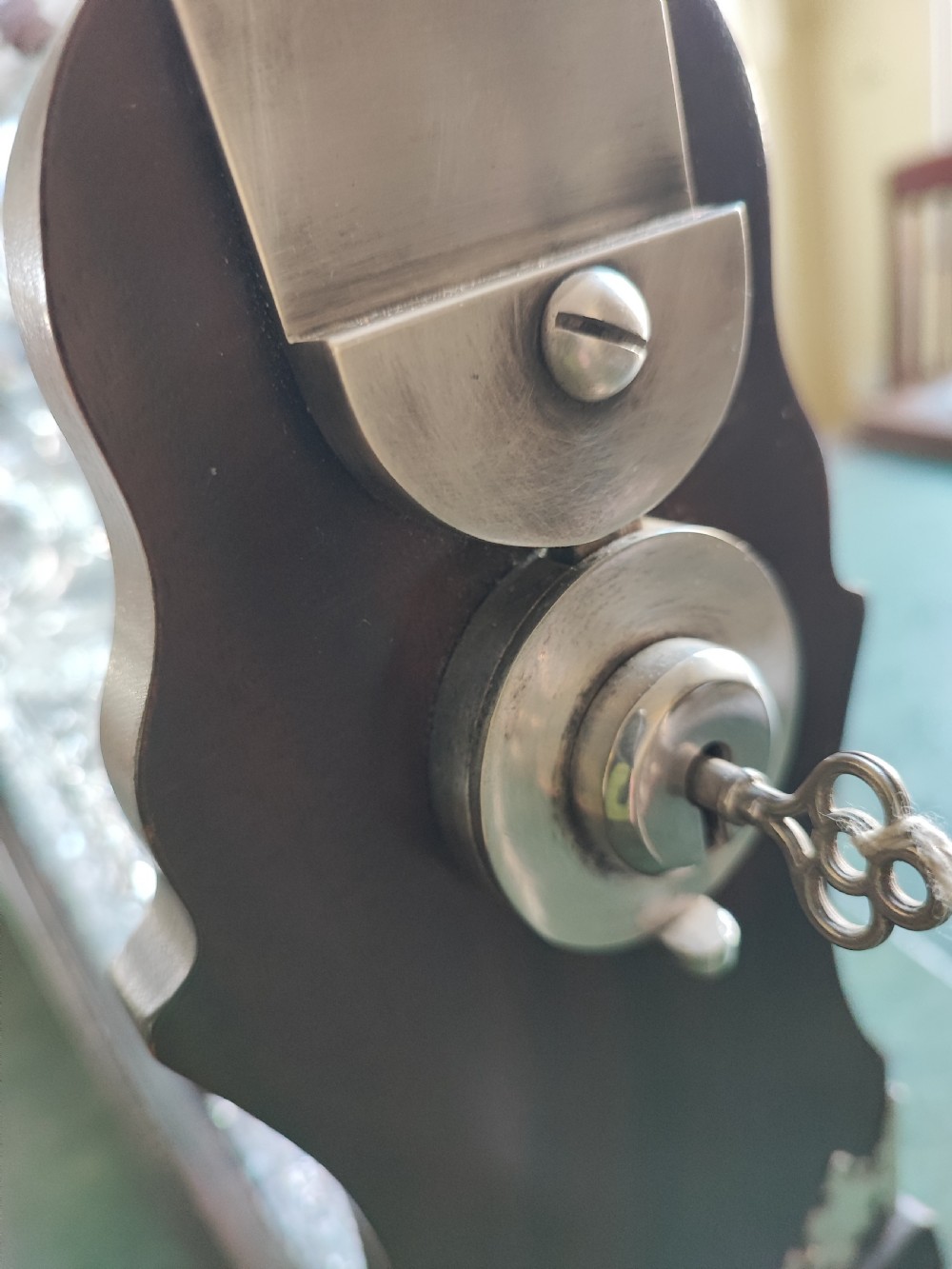 An antique mahogany and cut glass tantalus. View IX