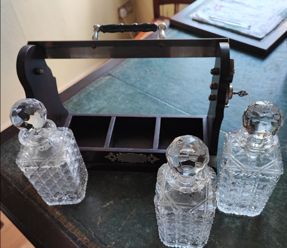 An antique mahogany and cut glass tantalus. View XII