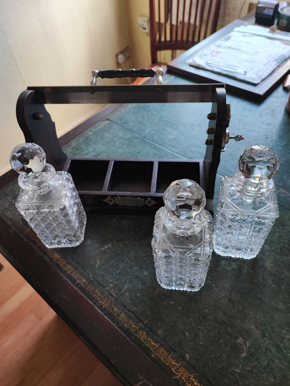 An antique mahogany and cut glass tantalus. View XIII