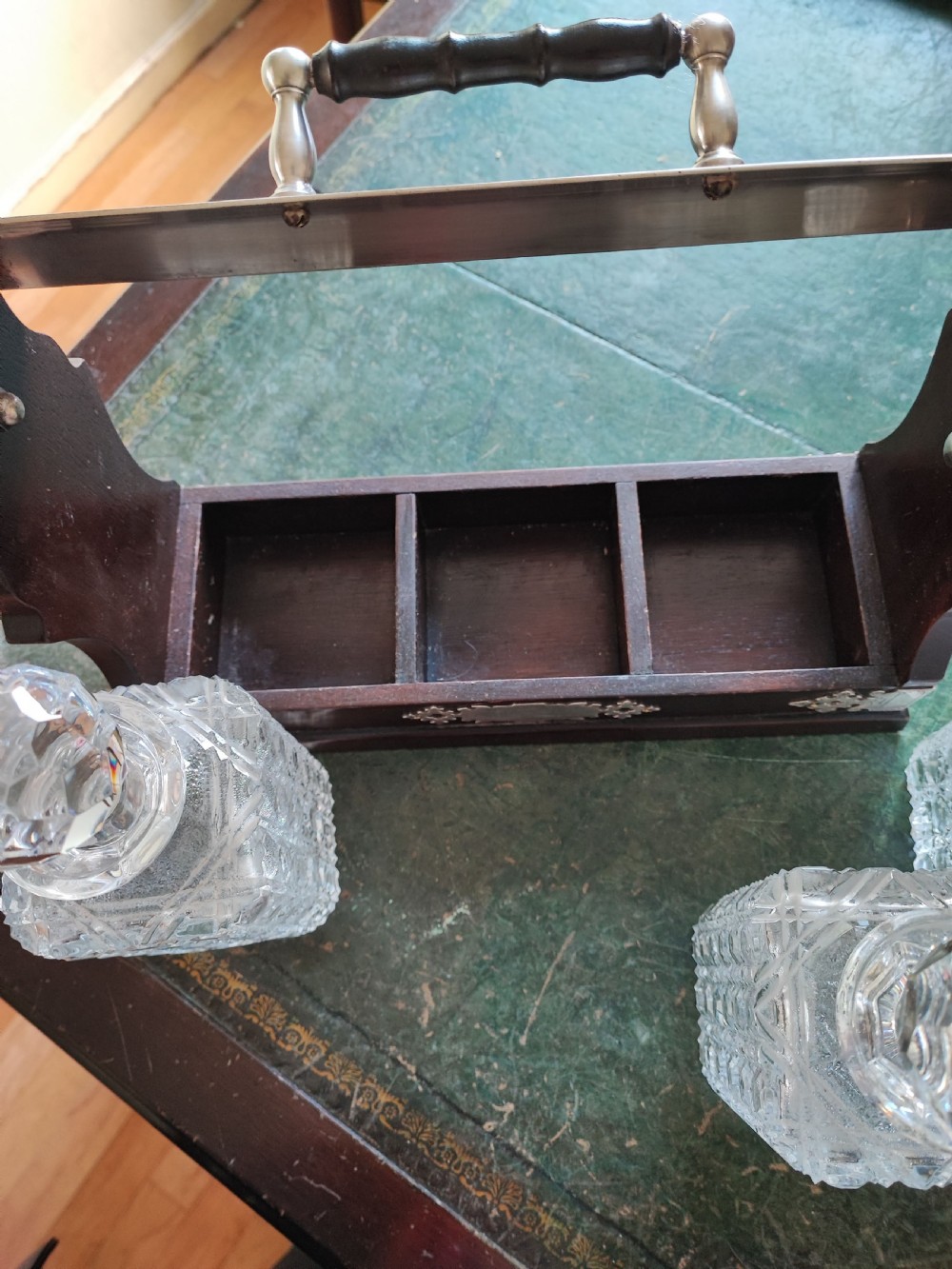 An antique mahogany and cut glass tantalus. View XIV