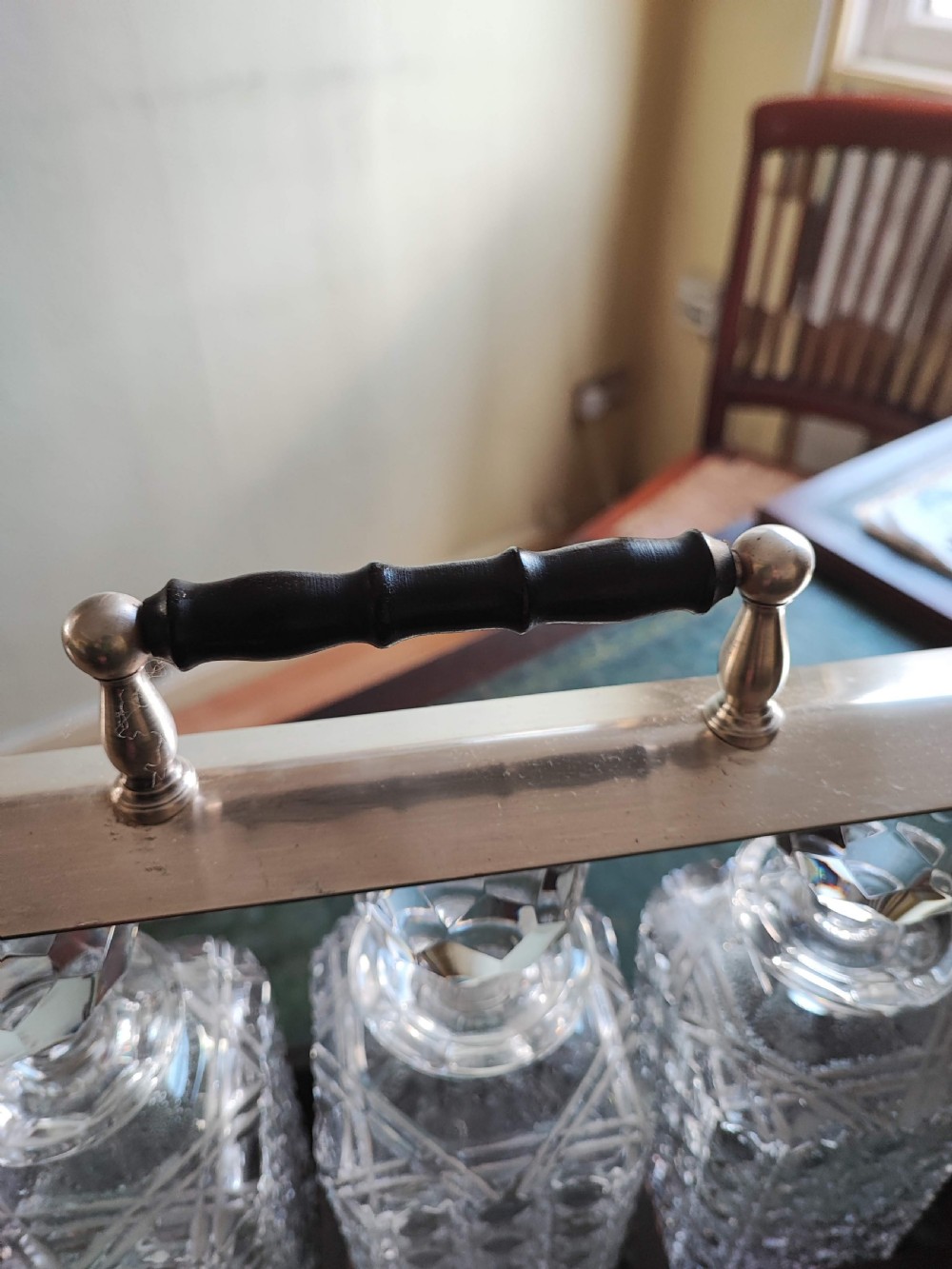 An antique mahogany and cut glass tantalus. View XVIII