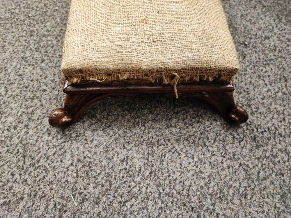 Antique mahogany long hearth stool. View VI