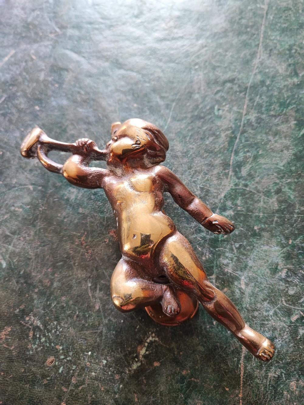 Edwardian cherub brass door knocker. View II