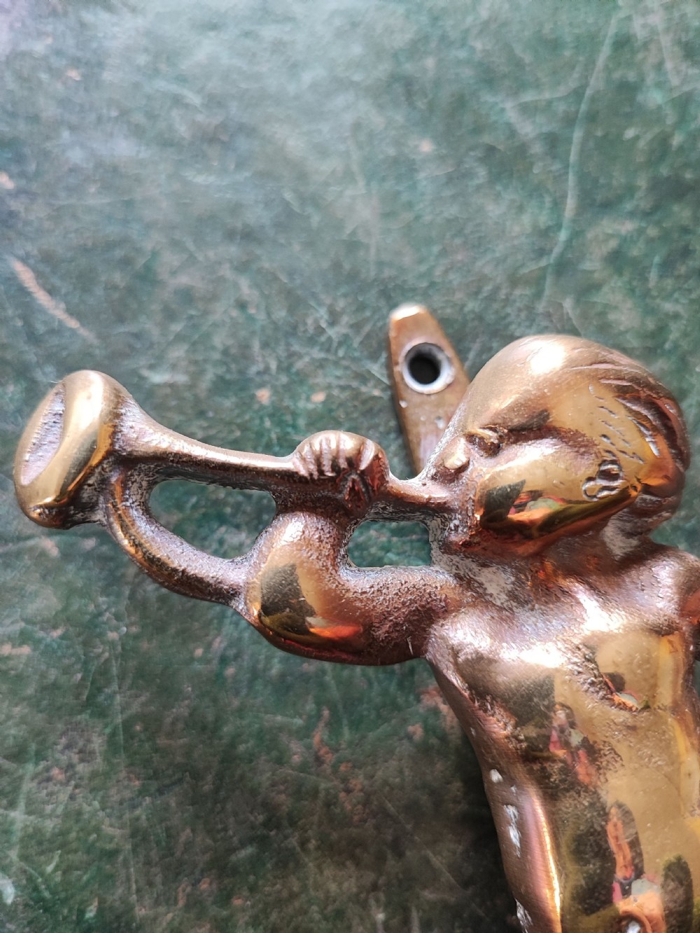 Edwardian cherub brass door knocker. View III