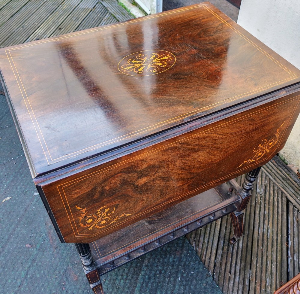 A quality inlaid  Edwardian rosewood drop flap occasional table