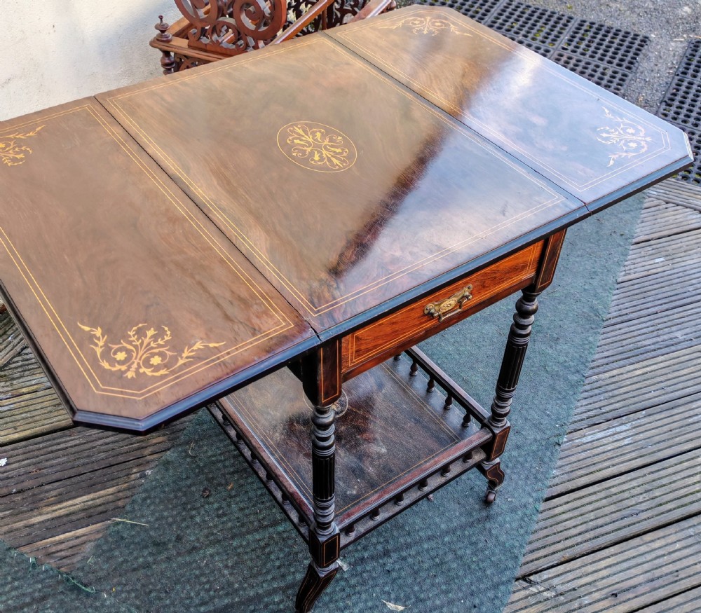A quality inlaid  Edwardian rosewood drop flap occasional table View III