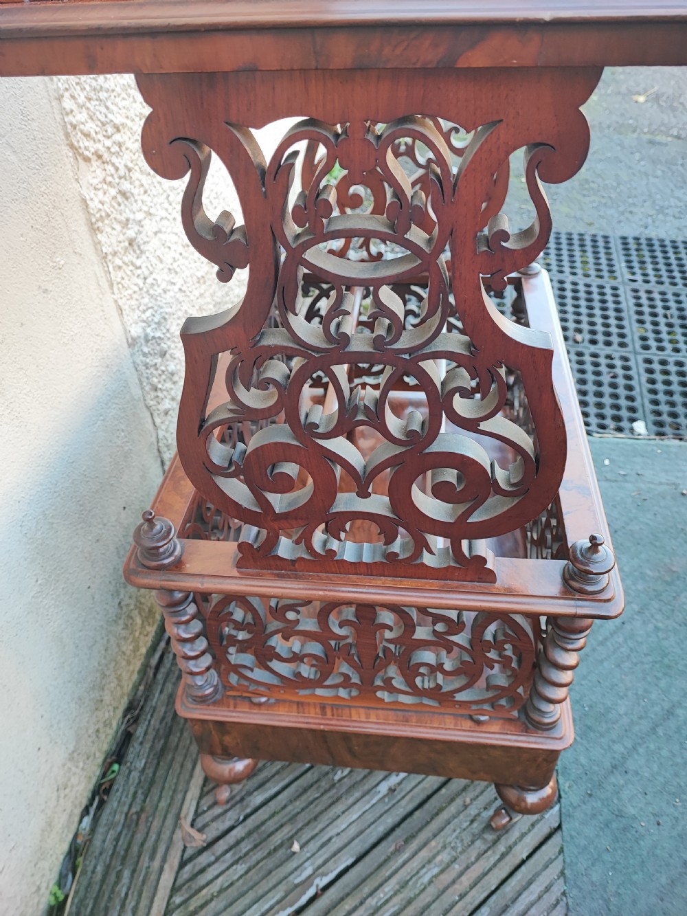 A superb Victorian Canterbury whatnot in burr walnut,  View IV