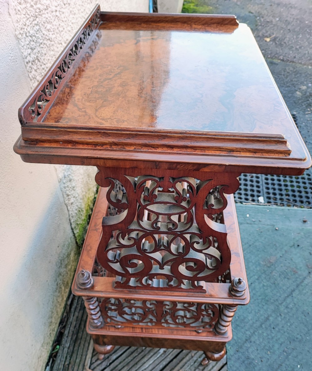 A superb Victorian Canterbury whatnot in burr walnut,  View V